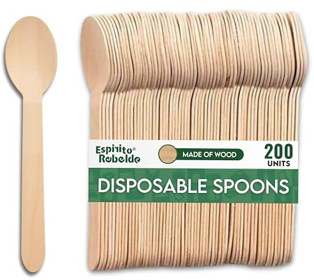 200 Stück Einweglöffel aus Holz, Einwegbesteck, ideal für Picknicks und Veranstaltungen