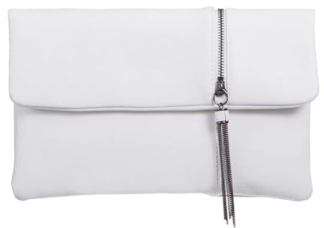 UShopUK Faux Leather Large Flap Envelope with Tassel Cross Body Bridal Prom Wedding Evening Clutch Party Purse Hand Bag (White)