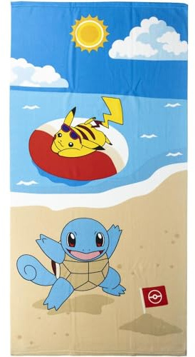 CERDÁ LIFE'S LITTLE MOMENTS Pokémon Kinderhandtuch, Blau und Braun, 70 x 140 cm, aus 100% Polyester, 240 g/m², kleines Handtuch, Pikachu und Squirtle, Originalprodukt, entworfen in Spanien