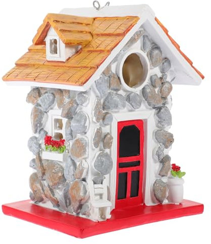 minkissy Rustikales Vogelhaus Aus Stein – Gartenstatue Für Vogel-wohndekoration Vogelnest Aus Kunstharz Hängenest
