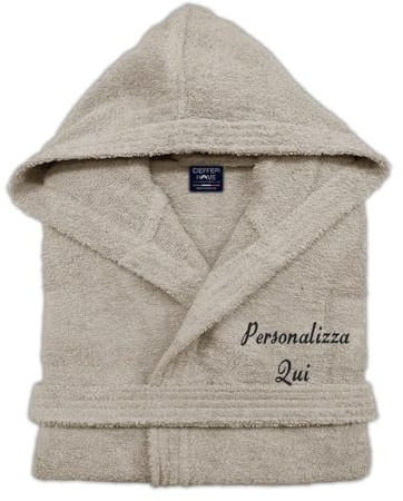 Cieffepi Home Collections Solo Mio Basic Accappatoio Personalizzato con Cappuccio in Morbida Spugna idrofila Puro Cotone (S, Noce)