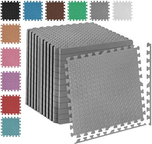 Fk Sports 25mm Extra Thick Gym Flooring Mat, Leaf 60x60cm (Grey, 16pcs | 64 sq.ft) Non-skid mats, Soft Cushion EVA Rubber foam, Interlocking Puzzle Floor Tiles, for home Yoga Workout
