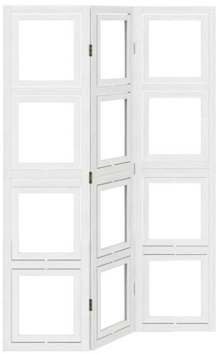 vidaXL Raumteiler 3-TLG., Paravent Faltbar mit Metallscharniere,Trennwand für Wohnzimmer Schlafzimmer Büro, Spanische Wand Sichtschutz, Weiß Massivholz Paulownia