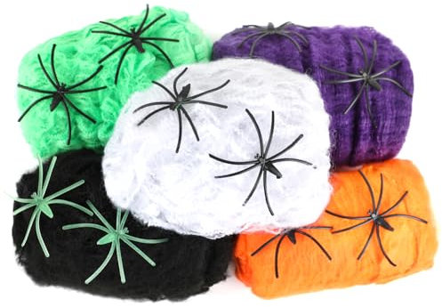 JOFONY Decorazione per ragnatela per Halloween, motivo ragno, 100 g, in cotone elasticizzato, 10 g, 10 ragni artificiali, per carnevale, feste, tavolo, giardino