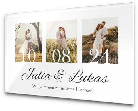 Personalisierte Foto Wandbild Collage zur Hochzeit - Wandbild mit hübschen Designs passend zum Hochzeitstag - Acrylglas in Hochglanzoptik und farbigem UV-Druck - Größe ca. 60x40 cm