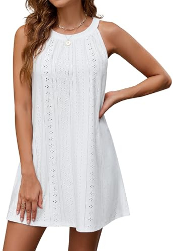 Zetieny Damen Strandkleid Sommer Bikini Cover Up Aushöhlen Trägerkleid | Ärmellos Strandkleid, Strandtunika Strandponcho, Locker Geschnittenes Strandhemd, Luftig Einfarbig Beachwear, Strand, Urlaub