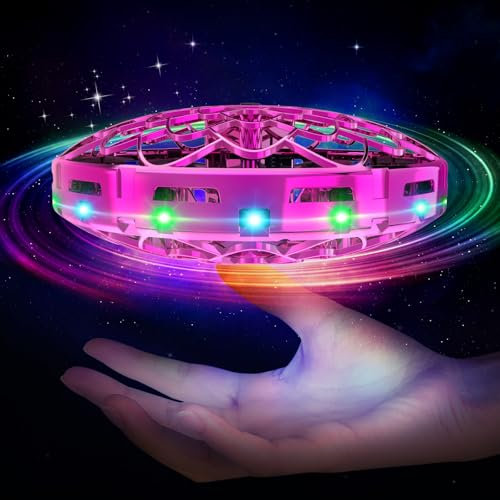 Skeufy Fliegender Ball, Hover Ball Magic Spinner mit RGB Licht, Flying Orb Mini Drohne für Kinder 6-12 Jahre (Rosa)