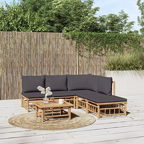 KATERYY 6-TLG. Garten-Lounge-Set mit Dunkelgrauen Kissen Bambus,Elegante Gartenlounge aus Bambus mit höchstem Sitzkomfort für entspannte Stunden im Freien