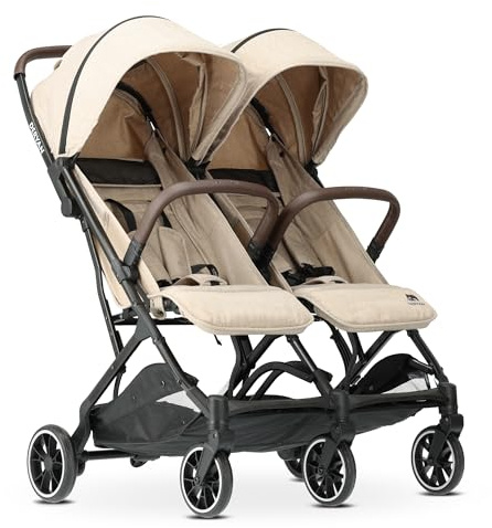 Deryan Rolo X2 Kinderwagen Buggy 2 in 1 - klein zusammenklappbar - Geburt bis 4 Jahre - Baby Wagen pro Sitz belastbar bis 22kg - Kinderbuggy klappbar - kompact & faltbar - Nougat