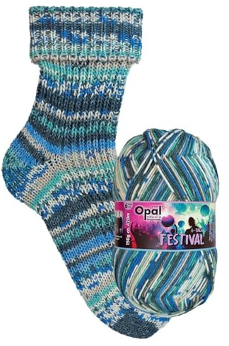 Opal Festival, 6 gomitoli di lana per calze, 150 g/420 m, spessore ferri 3-4, 75% lana vergine, 25% poliammide, bei colori, morbidi, assorbenti, resistenti (11426)