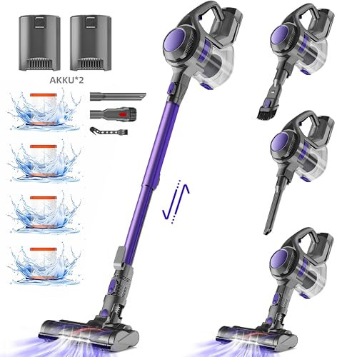 Authmic 40000Pa | 450W Staubsauger Kabellos mit Bürstenloser Motor, HEPAx2 und 1.6L Staubbehälter, Anti-Tangle-Bürste für Tierhaare, Teppich und Hartboden | 50Min Laufzeit