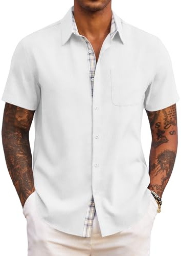 COOFANDY Herren Hemd Kurzarm Sommer Freizeithemd Regular Fit Casual Strand Hemd mit Karierte Hemdleiste