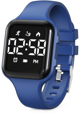 synwoo Kids LED Digital Watch, with Pedometer Step Counter, Waterproof, Sport Wristwatch, Calendar, Alarm Clock for Children Boys Girls Teens(Dark Blue)