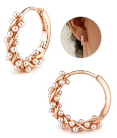 YADOCA Orecchini Argento 925 Orecchini di Perle, Orecchini Cerchio di Perle per Donne Adolescenti Orecchini da Sposa in Oro Rosa