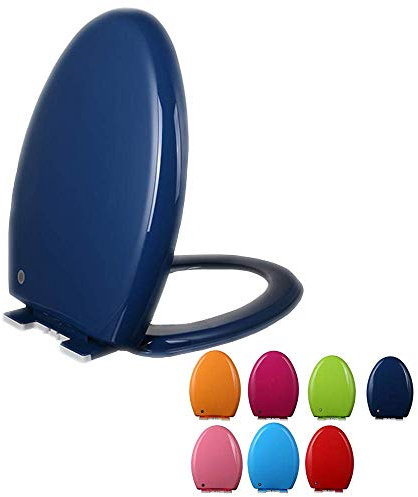 Abattant WC en forme de V avec fixation supérieure amovible et charnières à dégagement rapide, facile à nettoyer, bleu marine