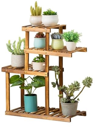 ygmmuixw Soporte para Plantas de Madera de Pino de Varios Niveles, Estante de Madera carbonizada, Estante de exhibición versátil para Interiores y Exteriores, fácil Montaje