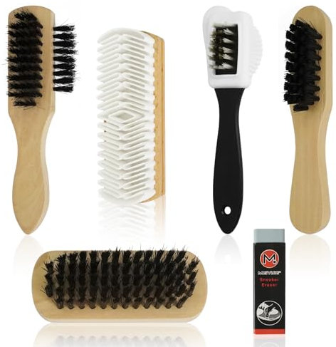 6 PCS Suede Brush Kit Suede Eraser|3-Sided Shoe Cleaning Brush|4-Sided Suede Brush For Shoes with Brass and Nylon Bristles|Raw Rubber Velvet Shoe Brush | Long-handled Cleaning Shoe Brush|PP Brush