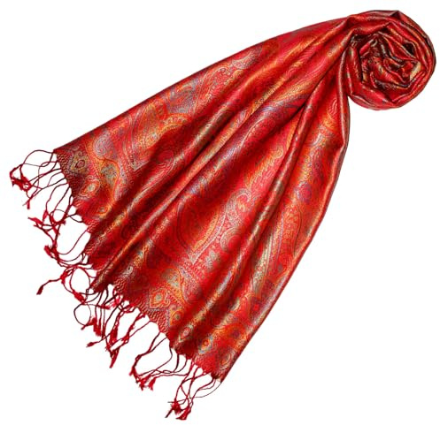 Lorenzo Cana Seidenschal für Frauen Schal aus 100% Seide, gewebter Damenschal elegantes Paisleymuster Rot Orange 78690