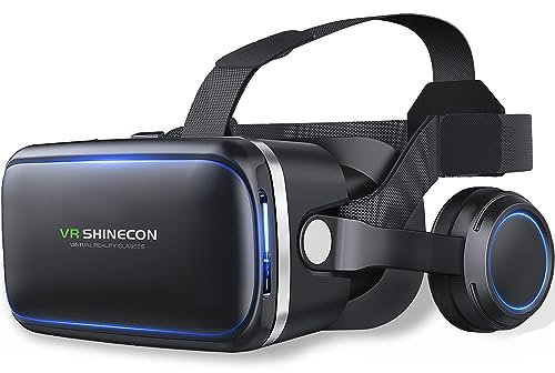 FIYAPOO VR Casque Lunettes avec écouteurs Glasses de réalité virtuelle Casque VR Lunettes pour vidéos 3D Multimédia Convenable pour téléphones Android/iPhone de 4,7 à 6,6 Pouces, Cadeaux de Noël