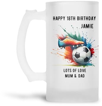 Personalised Frosted Beer Glass Tankard (0.8 Pint) Football Boot Design Gift Boys|Him|Men|Father's Day|Christmas|Dad|Daddy|Grandad|Son|18th|21st|30th|40th|50th|60th|70th|80th Birthday