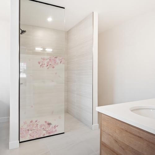 yabaduu Film Dépoli Occultant Paroi de Douche et Fenêtre Salle de Bain Film Givré Autocollant Imperméable Anti Regard Sticker Décoratif Vitrage Opaque YX001 (09 Fleurs de Cerisier, 60 x 90 cm)