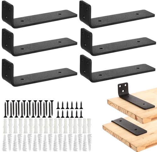 MUXHEL 6PCS Floating Shelf Bracket 6 Inch/15cm Scaffold Board Shelf Brackets Metal Hidden Shelf Brackets Heavy Duty Wall Bracketss for Shelves Support up to 80KG