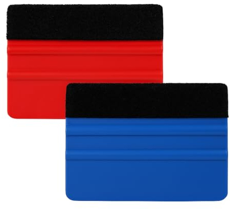 2PCS Plastic Scrapers with Felt Edge - Wallpaper Smoother - Vinyl Squeegee - Vinyl Wrap Tools - for Car Body Wrap, Wallpaper, and Craft Applications (Blue, Red)