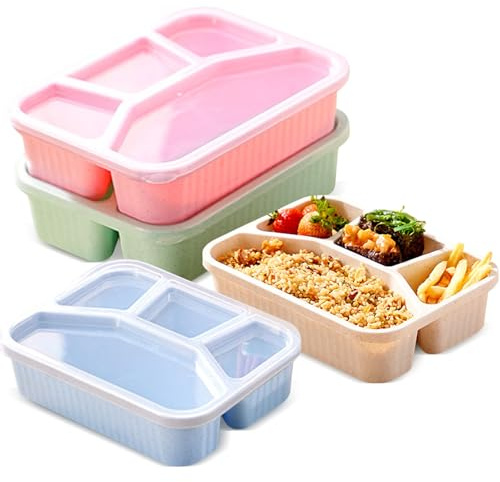 Puedno Snackboxen mit 4 Fächer, 4 Stück Wiederverwendbare Snack-Behälter, Bento Snack Box mit Deckel Meal Prep Container für Kinder Erwachsene Outdoor (21,6 x 16 x 5,6 cm)