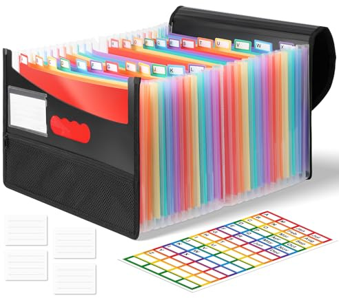 Euqvunn Trieur Document, Range Document à 25 compartiments pour Rangement Papier Administratif, format A4 avec onglets arc-en-ciel, Classeur Trieur étanche pour bureau, école et maison