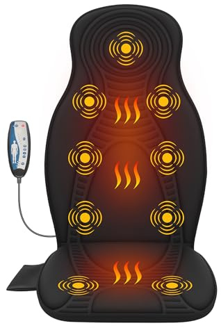 Beleduc Back Massager for Chair with Heat, Massage Chair Pad for Pain Relief, Massage Seat Cushion with 9 Vibration Motors, 3 Heating Areas, 30/60/90 Minute Timer, Home Office Relaxation