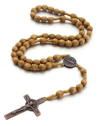 SSHUIKKAI Rosenkranz Kette, Orthodoxes Kreuz, Rosary Necklace, Gebetskette Christlich, für Katholische Christen Religiöse Kommunion, Taufe, Messe, Bibel(Hellbraun)
