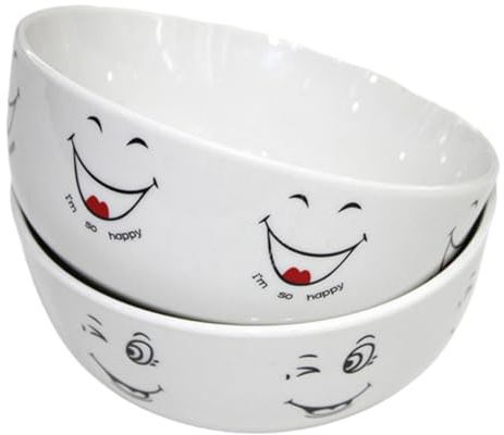 Emeco 6er Müslischalen Keramik mit Smiley-Gesicht Dessertschale Snackschale Schüssel