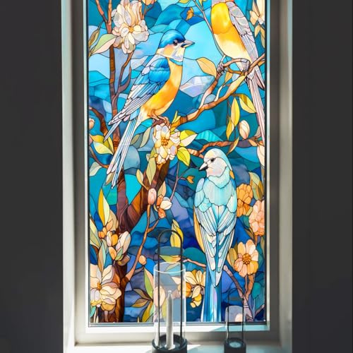 Vinilo Ventana Anti Sol Animales Azul Dorado Vinilos para Cristales Translucido Window Film Vinilo Opaco para Ventanas Privacidad Lámina Privacidad Ventana Baño Cocina 45x116cm/1 Pcs