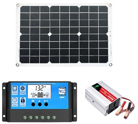 Generador de energía solar – Kit de panel todo en, red de potencia de salida de CC de 18 W, cargador de batería regulado de 30 amperios, módulo de control de inversor de onda, solución de
