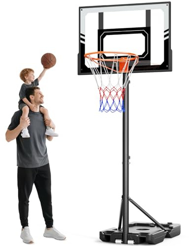 Canasta de baloncesto para exteriores para niños de 107 a 213 cm, canastas de baloncesto con soporte y ruedas, altura ajustable con panel trasero de PC irrompible, regalo para niños, color gris