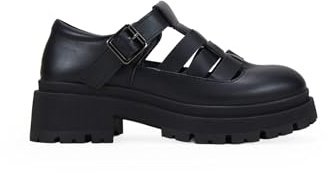 BOSANOVA Zapatos Estilo Mary Jane para Mujer con Tiras Trenzadas y Suela de Plataforma con Acabado en Punta Redonda. Cierre con Hebilla. Calzado para Mujer Negro 38