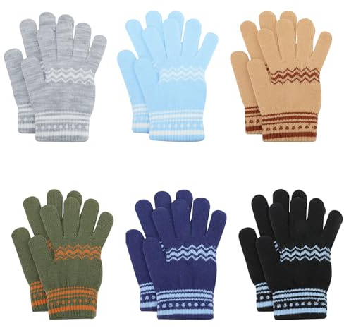 kodinsiivous 6 Paare Kinderhandschuhe, Warme Strickhandschuhe Winterhandschuhe für Jungen Mädchen 5-12 Jahre