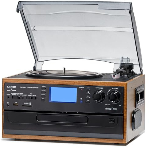 ORCC Plattenspieler 10-in-1 | Schallplattenspieler, Vinyl, Turntable, Bluetooth, Lautsprecher, edles Holzgehäuse, eingebaute Stereo-Lautsprecher