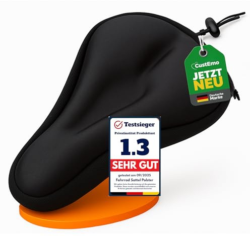 CustEmo® Fahrradsattel Überzug Polster mit [Ergonomic Foam 2.0] - Ergonomischer Gel Sattelbezug Fahrrad - Sattelüberzug gepolstert I Fahrradsitz Polster für Damen & Herren, Memory Foam