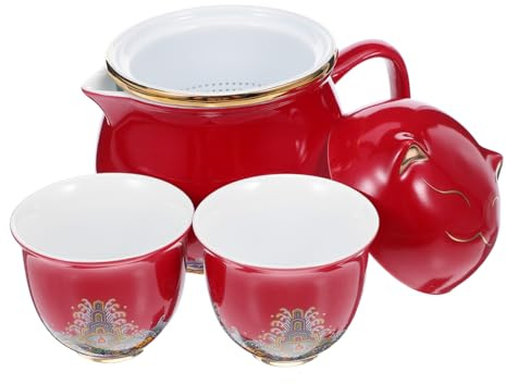 SAFIGLE Ceramic Cat Teapot with Gold Accents Chinese Porcelain Kungfu Teapot and Two Cups for Office Tea Sharing Portable Travel Tea for Outdoor Picnic and Business