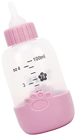 RIZGHWOY 100ml Pet Feeding Bottle Kit with Footprint Pattern, Includes Teats and Brush, Safe Silicone Material, Suitable for Hamsters, Squirrels and Rabbits (Pink)