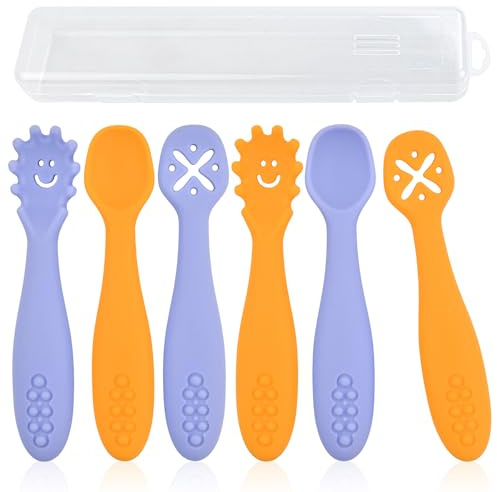 6er Set Silikon Babylöffel, Esslernlöffel Baby, Ergonomische und Sichere Babylöffel, Lernlöffel Geeignet für BLW, für Eigenständiges Essen, für Kleinkinder ab 4 6 Monaten
