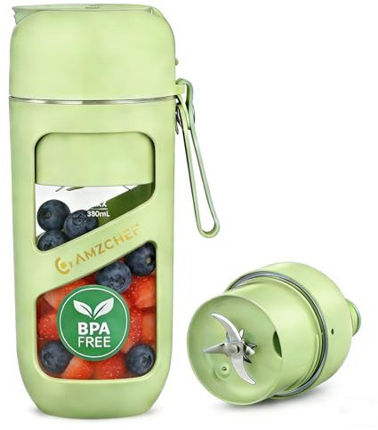 AMZCHEF Blender Portable - Mini Mixeur Sous Vide Pour Les Shake Et Les Smoothie - Forte Puissance De Coupe Avec 10 Lames, Sans BPA - Mixeur Portable Pour Le Sport, Les Voyages（Vert Herbe）