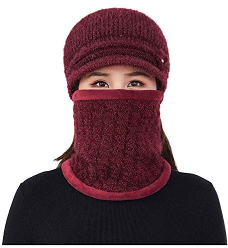 LZPCarra Ny mössa damer varm cykling set halsduk hatt stickad skidåkning vindtät mössa baseball vinter varm mesh keps röd, Flerfärgad 5, one size