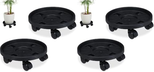 Relaxdays Pflanzenroller rund, 2er Set, Ø 30 cm, Blumentopfuntersetzer mit Rollen, Kunststoff, innen & außen, schwarz (Packung mit 2)