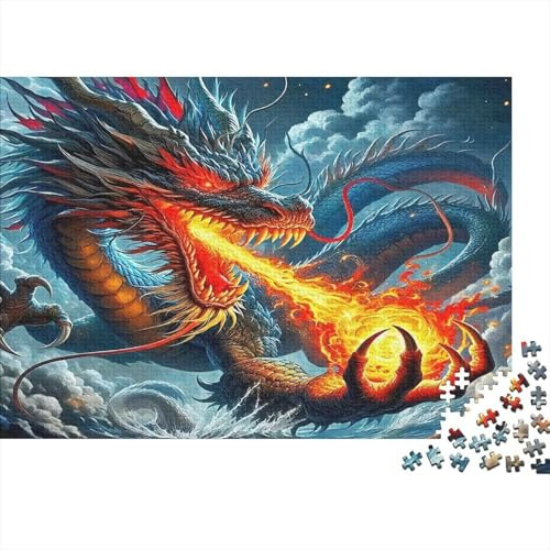 Drache 1000 Teile Puzzle aus hochwertigem Papier, lehrreich, herausfordernd und knifflig, Feuerdrache, Lernspiel für Junge Mütter, 70x50cm/1000Teile