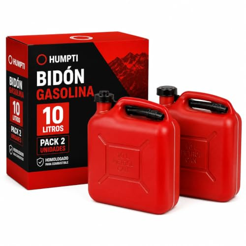 Humpti Garrafa Gasolina 10L Homologada Pack de 2 - Bidón Combustible Plástico con Visor de Nivel - Bidones para Gasolina y Gasoil Homologados 20 Litros