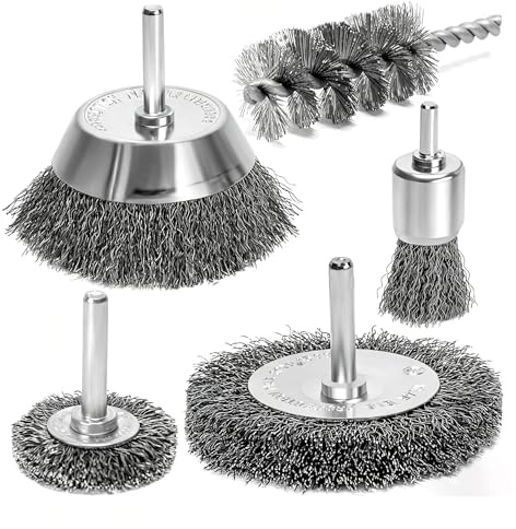 5 stycken borrborstar, borrborste med 6 mm sexkantig stång, järnborste idealisk för polering, slipning, rostborttagning, avgradning