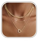 Chriscoco 3Pcs Collier Femme Réglable Argent Or Chaîne | Plaqué Or 14k Chaîne,Empilable Collier Ras de Cou,Chaine Pendentif en CZ/Cœur/Cercle,CAnniversaire Cadeau,Bijoux Pour Femme
