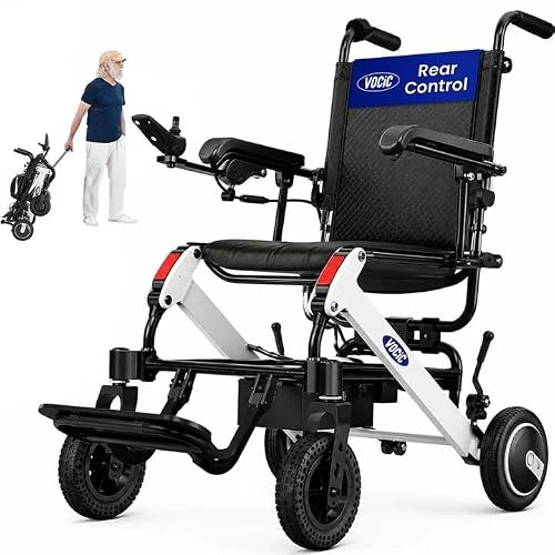 VOCIC V55 Sedia a rotelle elettrica pieghevole, leggera, con controllo posteriore (21 kg), 20 km, sedia a rotelle elettrica fino a 136 kg, per tutti i terreni, sedia a rotelle elettrica da 500 W con